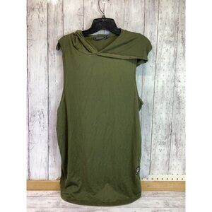 Women Olive Green Hooded Top Sleeveless Shirt Size Large